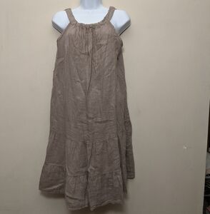 Bellambria Tan Beige Sleeveless Linen Halter  Dress L